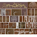 Decorative Wooden Panels With Tree Branch Patterns And Various Design Styles 3d model