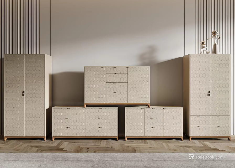 Minimalist Entryway Cabinet And Side Cabinet With Wooden Finish And Multiple Drawers 3d model 