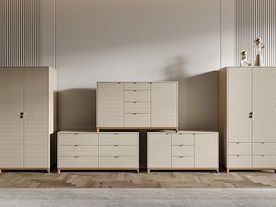 Minimalist Entryway Cabinet And Side Cabinet With Wooden Finish And Multiple Drawers 3d model