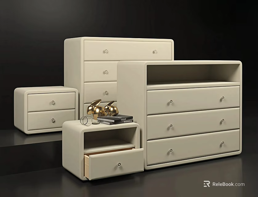Modern White Dressers with Multiple Drawers and Decorative Items on Top 3d model 