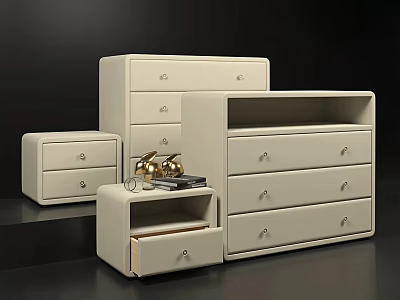 Modern White Dressers with Multiple Drawers and Decorative Items on Top 3d model