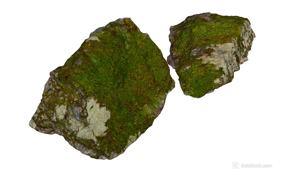 Natural Mossy Stones and Wood with Rough Textured Surface for Natural Decor 3d model 