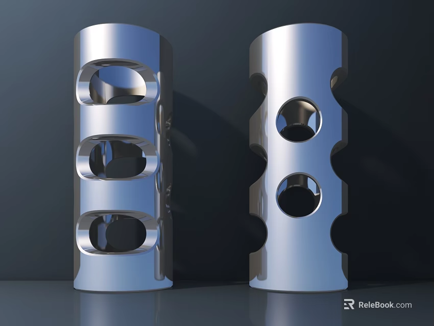 Silver Metal Public Facility Columns With Circular Holes And Modern Design 3d model 
