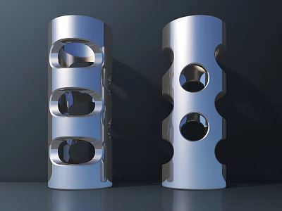 Silver Metal Public Facility Columns With Circular Holes And Modern Design 3d model