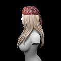 Game Movie Character With Red Crocheted Hat Blonde Long Braided Hair On Black Background