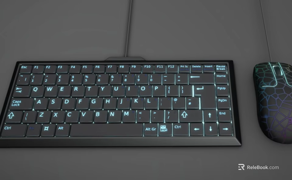 Sleek Backlit Computer Keyboard And Ergonomic Wired Mouse With Illuminated Keys 3d model 