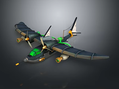 Futuristic Space Aircraft With Multiple Propellers Green Accents And Black Exterior For Cosmic Exploration 3d model