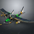Futuristic Space Aircraft With Multiple Propellers Green Accents And Black Exterior For Cosmic Exploration