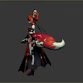 Anime Style Fantasy Character With Fox Ears Tail Red Hair And Ornate Flowing Costume 3d model