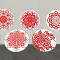 Round Red White Decorative Plates With Intricate Floral Patterns For Wall Decor