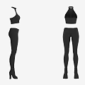 Stylish Black Halter Crop Top With High Waisted Leggings Clothing Set