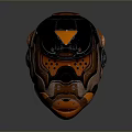 Tactical Weapon Helmet With Black Orange Accents Green Lights And Mechanical Design