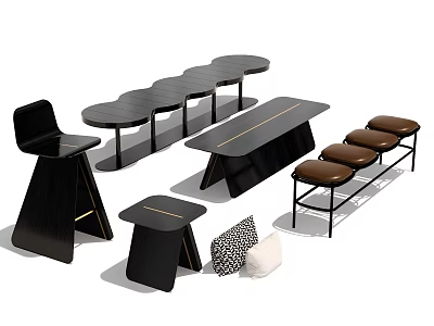 Modern Black Brown Stools With Different Designs For Home Decor 3d model