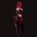 Portrait of a Woman with Red Hair in Black Leather Corset Red Accents and Necklace