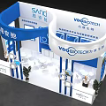 BioTECH Exhibition Booth With Blue White Design Display Screens Promotional Graphics And Staff