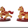 Decorative Ornament Set With Two Yellow Horse Figurines Red Cloud Patterns And Red Bases 3d model
