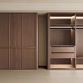 Modern Wooden Wardrobe Interior With Sliding Doors Open Shelves And Drawers