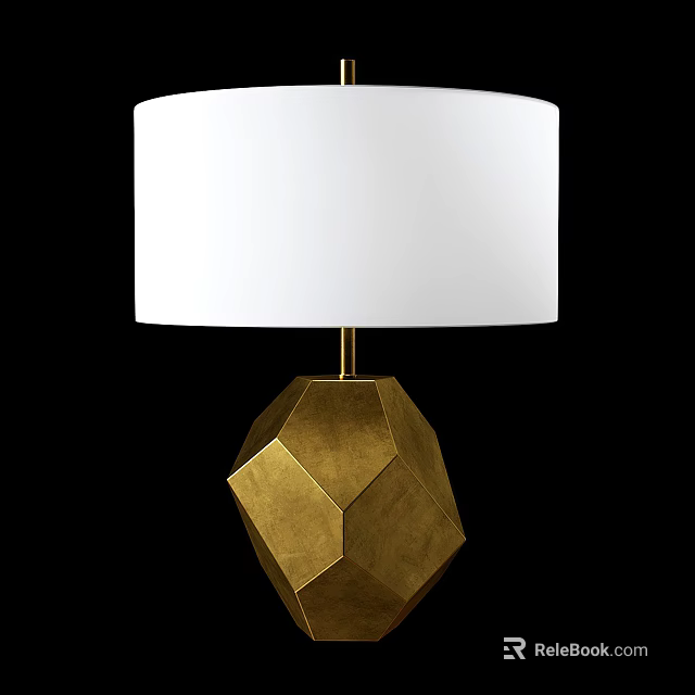 Modern Table Lamp With White Cylindrical Shade And Gold Geometric Base 3d model