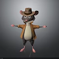 Cartoon Mouse 3D Model Wearing Brown Hat Brown Coat With Arms Outstretched