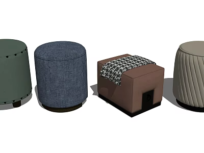 Various Ottoman Designs In Multiple Colors With Round Square Shapes And Patterned Fabric 3d model