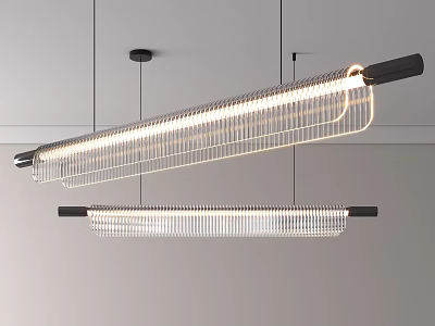 Modern Long Linear Chandelier With Crystal Pendants Illuminated Hanging From Ceiling 3d model