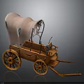 Classic Wooden Carriage Detailed Structure With Pink Cover And Spoked Wheels