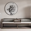 Modern Chinese Luohan Bed With Round Painting Wooden Side Table And Cushions