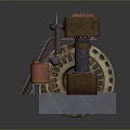 Industrial Equipment With Large Wheels Metal Pipes Ladder And Mechanical Support Structures