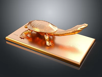 Golden Turtle Sculpture On Shiny Golden Base With Detailed Design 3d model