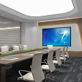 Modern Conference Room Interior With Long Table White Chairs Large Screen And Lighting