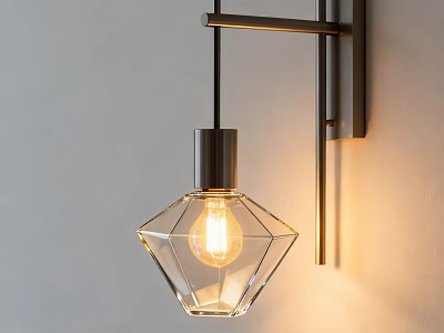 Modern Wall Lamp With Transparent Diamond Glass Shade Metal Bracket and Warm Light On Wall 3d model