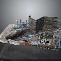 Ancient Building Ruins With Stone Wall Structure Excavation Rubble And Protective Rails