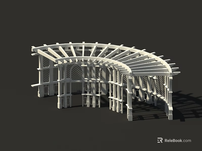 White Curved Pergola Structure With Lattice Design And Supporting Columns 3d model