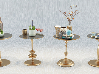 Post-modern round table fashion simple metal glass coffee table side table decorations ornaments combination 3d model