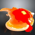Delicious Golden Pancake With Melted Butter Red Strawberry Sauce And Whipped Cream On Dark Background