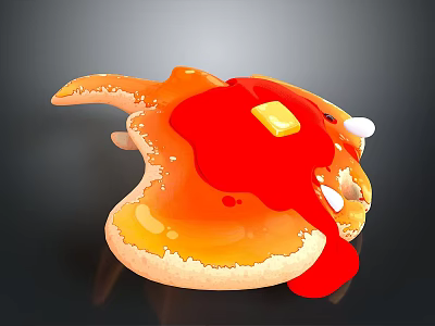 Delicious Golden Pancake With Melted Butter Red Strawberry Sauce And Whipped Cream On Dark Background 3d model