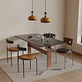 Modern Dining Room With Black Rectangular Table Brown Black Chairs And Yellow Pendant Lights 3d model
