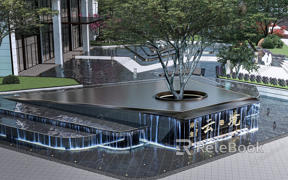 Modern landscape pool fountain pool water feature spring model