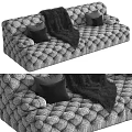 Comfortable Beige Tufted Sectional Sofa With Decorative Pillows Throw Blanket And Fur Rug