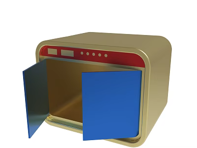 Golden Device With Red Trim And Open Blue Doors Showing Interior 3d model