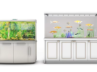 Modern Aquarium Interior Design With Cabinet Colorful Fish And Green Plants 3d model