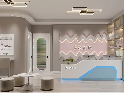 Fitness Center Reception Area With Modern Decor Seating And Lighting 3d model