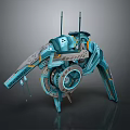 Futuristic Cyan Blue Mechanical Device With Multi Legs Antenna And Circular Components 3d model