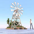Windmill Shaped Floral Installation with Colorful Flowers and Green Plants for Outdoor Decor