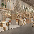 Modern Supermarket Department Store Interior With Wooden Shelves And Organized Product Displays