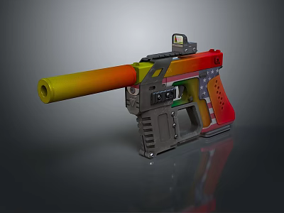 Colorful Toy Gun with Gradient Yellow Orange Red Barrel Gray Body Modern Tactical Sight Design 3d model