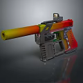 Colorful Toy Gun with Gradient Yellow Orange Red Barrel Gray Body Modern Tactical Sight Design