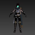 Man In Sleeveless Top With Blue Scarf Golden Shoulder Armor And Black Wrist Guards