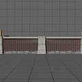 Feature Wall with White Base Red Patterned Design and Yellow Pavilions on Sides 3d model