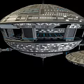 Futuristic Disc Shaped Spaceship Structure With Multiple Circular Sections And Lights 3d model